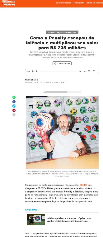 Reportagem da Empresas & Negócios sobre a recuperação da marca Penalty