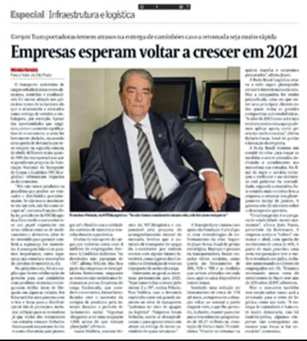 Página do Valor Econômico sobre o panorama do setor de infraestrutura e logística