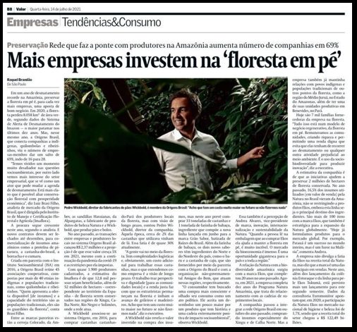 Página do Valor Econômico sobre a Origens Brasil, com Pedro Wickbold